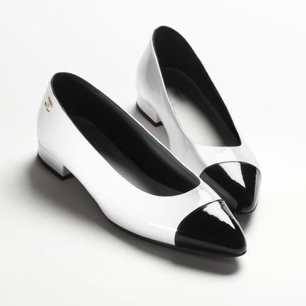 BALLET FLATS WHITE BLACK PATENT CALFSKIN