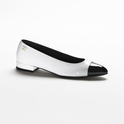 BALLET FLATS WHITE BLACK PATENT CALFSKIN