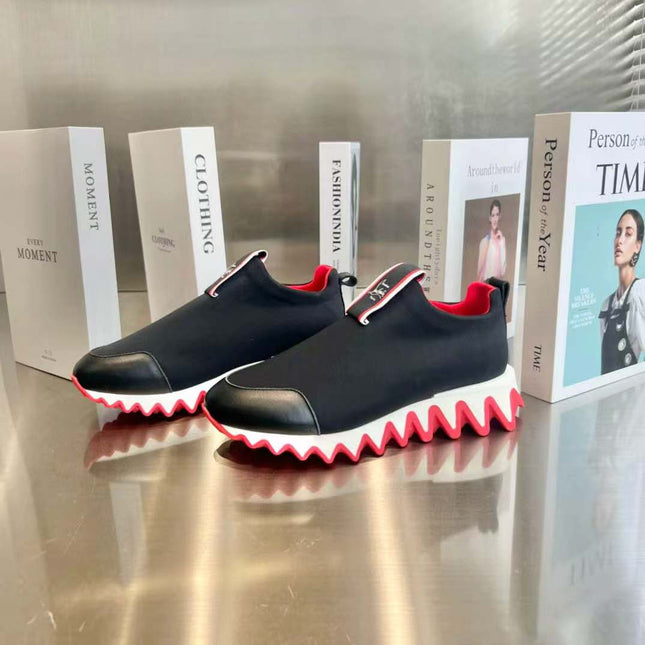 LOUBISHARK SNEAKERS IN BLACK MIX RED FABRIC AND CALFSKIN