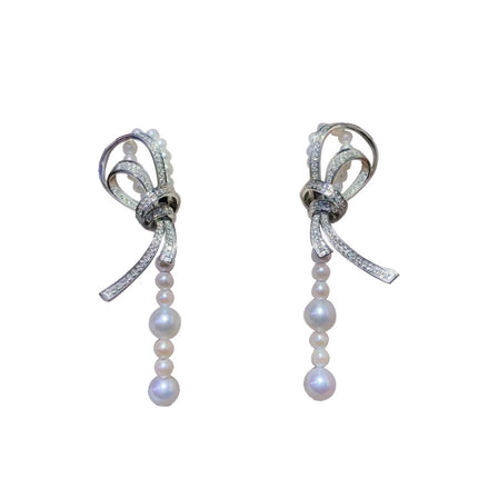 RUBAN EARRINGS SILVER DIAMOND PEARL