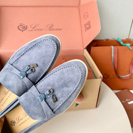 Loro Piana Cerulean Suede Summer Charms Walk Loafers