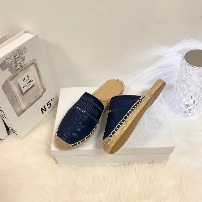 GRANVILLE ESPADRILLE MULE NAVY BLUE QUILTED CANNAGE CALFSKIN