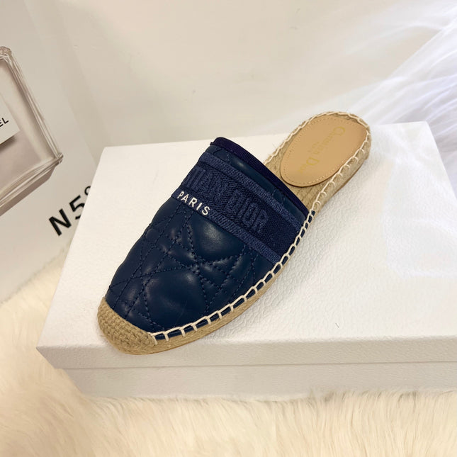 GRANVILLE ESPADRILLE MULE NAVY BLUE QUILTED CANNAGE CALFSKIN