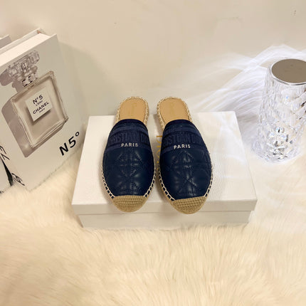GRANVILLE ESPADRILLE MULE NAVY BLUE QUILTED CANNAGE CALFSKIN