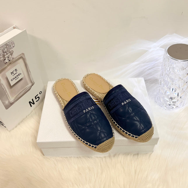 GRANVILLE ESPADRILLE MULE NAVY BLUE QUILTED CANNAGE CALFSKIN