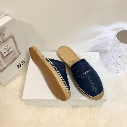 GRANVILLE ESPADRILLE MULE NAVY BLUE QUILTED CANNAGE CALFSKIN