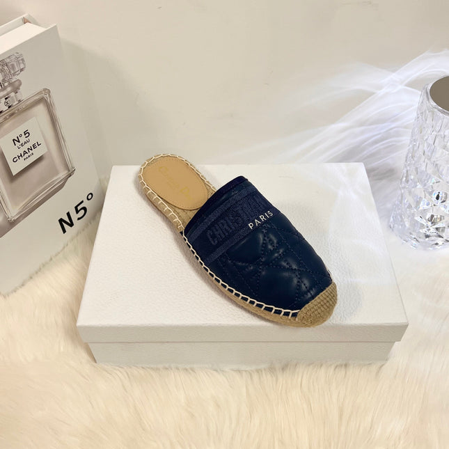 GRANVILLE ESPADRILLE MULE NAVY BLUE QUILTED CANNAGE CALFSKIN