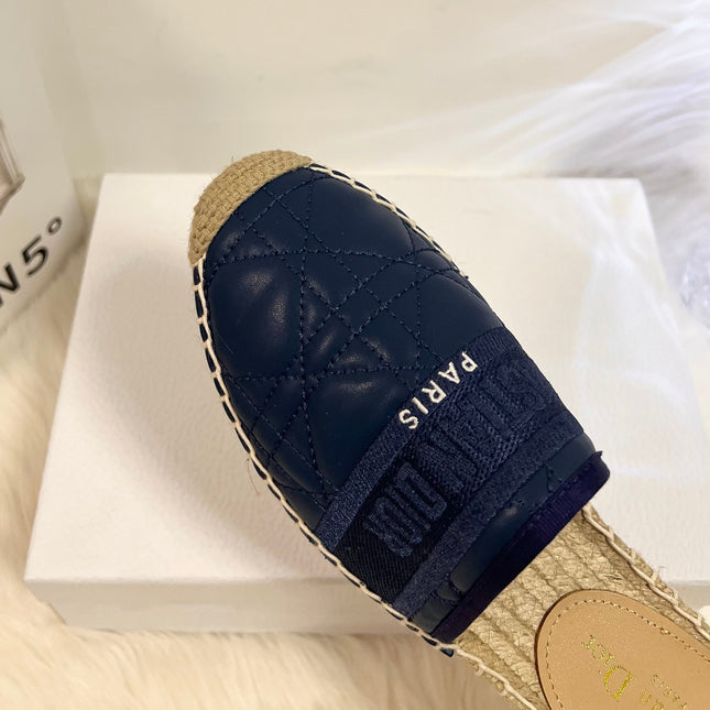 GRANVILLE ESPADRILLE MULE NAVY BLUE QUILTED CANNAGE CALFSKIN