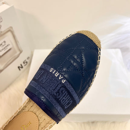 GRANVILLE ESPADRILLE MULE NAVY BLUE QUILTED CANNAGE CALFSKIN