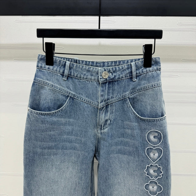 CHANEL HIGH-WAIST STRAIGHT-LEG DENIM PANTS