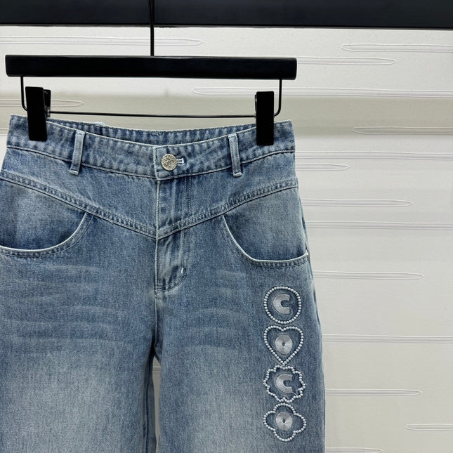 CHANEL HIGH-WAIST STRAIGHT-LEG DENIM PANTS
