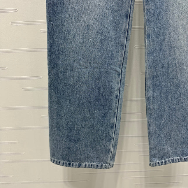 CHANEL HIGH-WAIST STRAIGHT-LEG DENIM PANTS