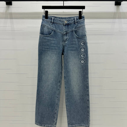 CHANEL HIGH-WAIST STRAIGHT-LEG DENIM PANTS