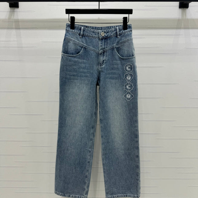 CHANEL HIGH-WAIST STRAIGHT-LEG DENIM PANTS