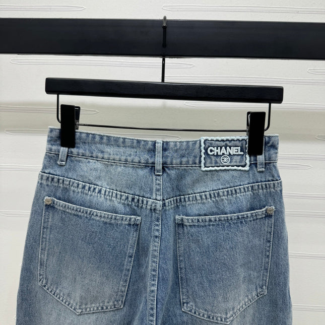 CHANEL HIGH-WAIST STRAIGHT-LEG DENIM PANTS