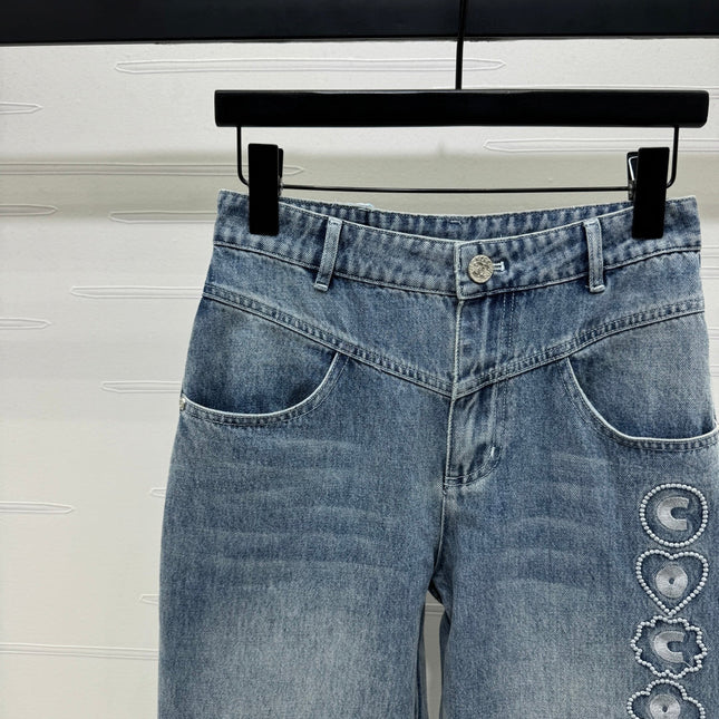 CHANEL HIGH-WAIST STRAIGHT-LEG DENIM PANTS