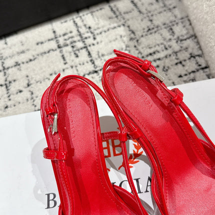 POINTED HIGH SLINGBACK IN RED PATENT CALFSKIN WITH CRYSTAL BUCKLE