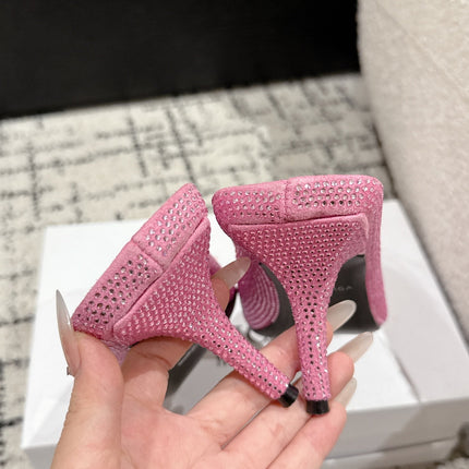 KNIFE 65MM HIGH MULE IN SHOCKING PINK SUEDE ATTACHED FULL CRYSTALS