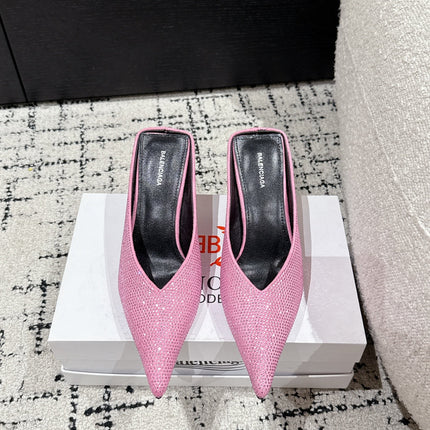 KNIFE 65MM HIGH MULE IN SHOCKING PINK SUEDE ATTACHED FULL CRYSTALS