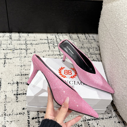 KNIFE 65MM HIGH MULE IN SHOCKING PINK SUEDE ATTACHED FULL CRYSTALS