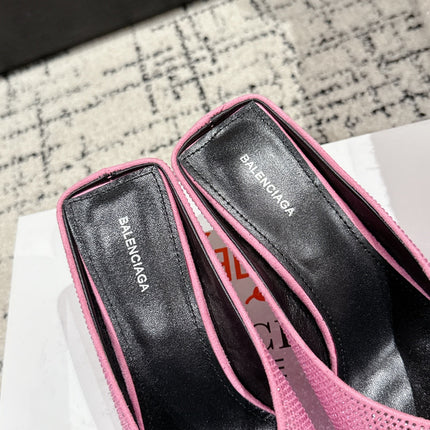 KNIFE 65MM HIGH MULE IN SHOCKING PINK SUEDE ATTACHED FULL CRYSTALS