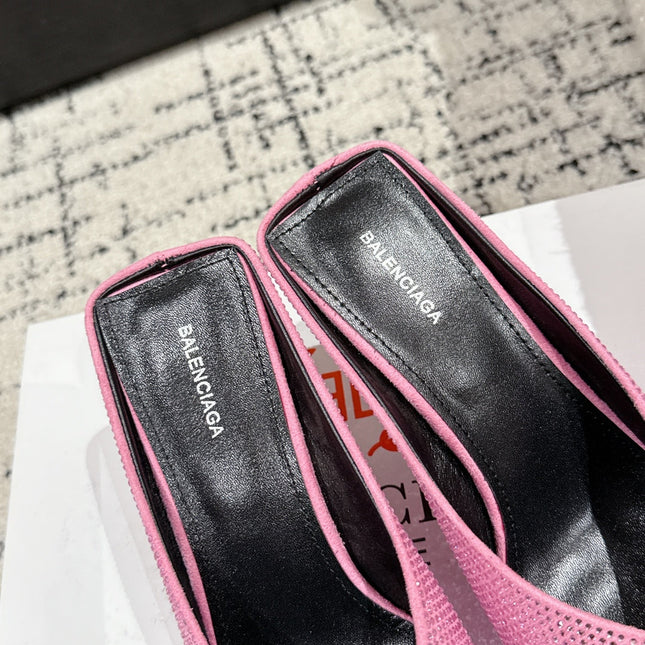 KNIFE 65MM HIGH MULE IN SHOCKING PINK SUEDE ATTACHED FULL CRYSTALS