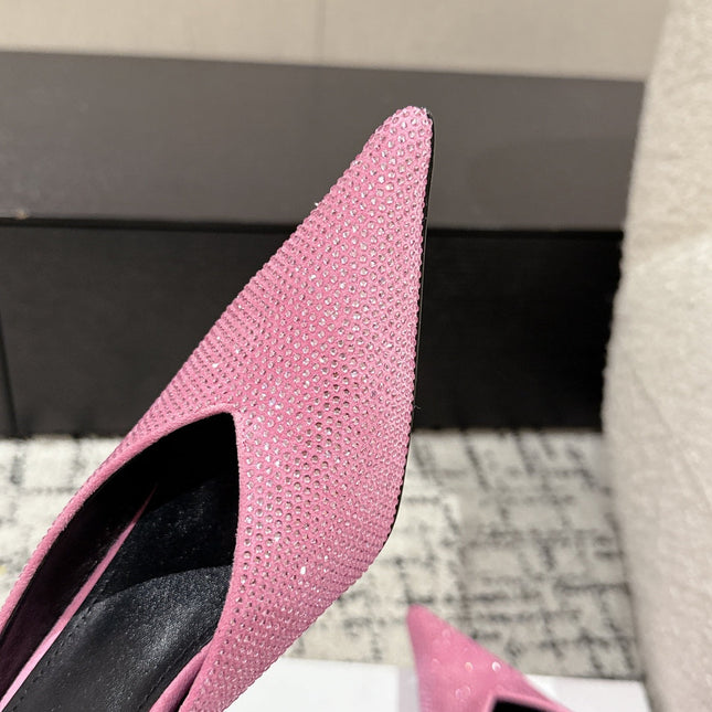 KNIFE 65MM HIGH MULE IN SHOCKING PINK SUEDE ATTACHED FULL CRYSTALS