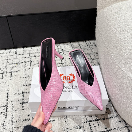 KNIFE 65MM HIGH MULE IN SHOCKING PINK SUEDE ATTACHED FULL CRYSTALS