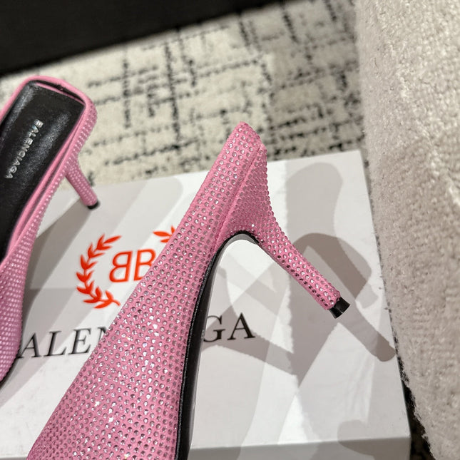 KNIFE 65MM HIGH MULE IN SHOCKING PINK SUEDE ATTACHED FULL CRYSTALS