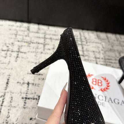 KNIFE 65MM HIGH MULE IN BLACK SUEDE ATTACHED FULL CRYSTALS