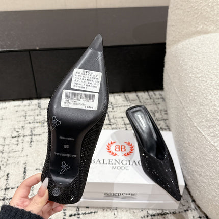 KNIFE 65MM HIGH MULE IN BLACK SUEDE ATTACHED FULL CRYSTALS