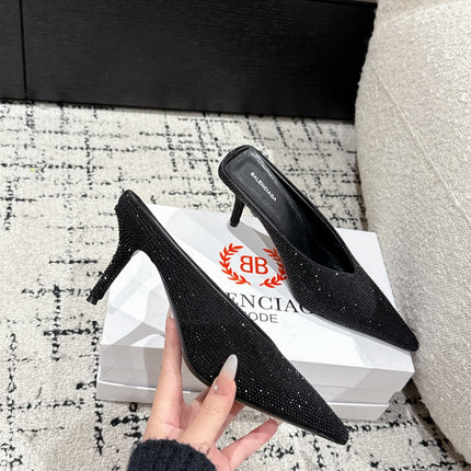 KNIFE 65MM HIGH MULE IN BLACK SUEDE ATTACHED FULL CRYSTALS