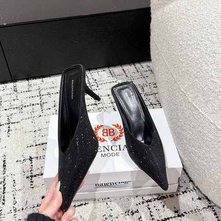 KNIFE 65MM HIGH MULE IN BLACK SUEDE ATTACHED FULL CRYSTALS