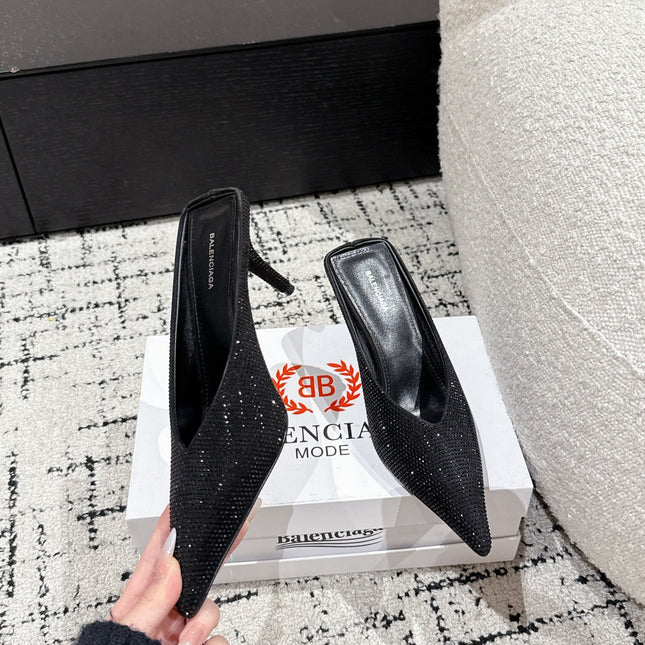 KNIFE 65MM HIGH MULE IN BLACK SUEDE ATTACHED FULL CRYSTALS