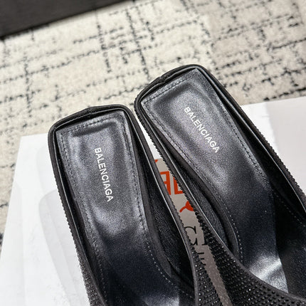 KNIFE 65MM HIGH MULE IN BLACK SUEDE ATTACHED FULL CRYSTALS