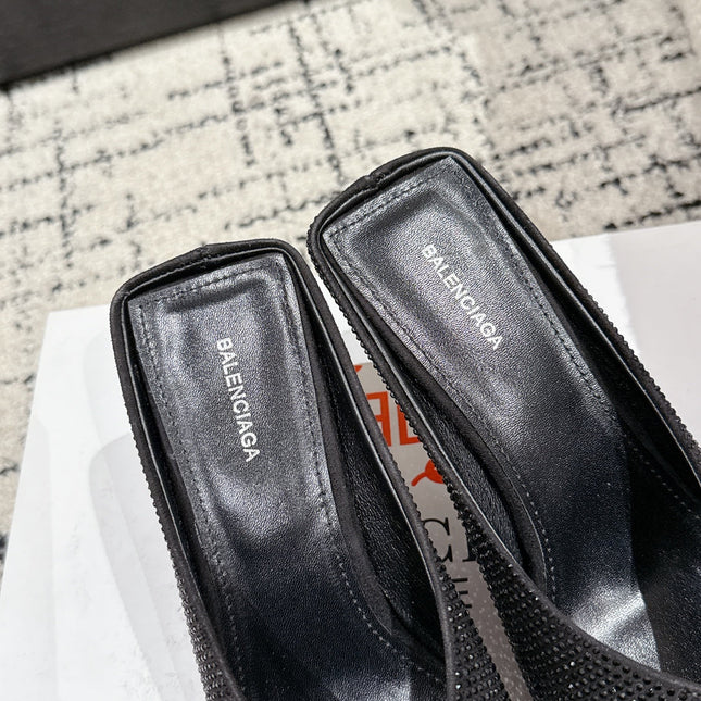 KNIFE 65MM HIGH MULE IN BLACK SUEDE ATTACHED FULL CRYSTALS