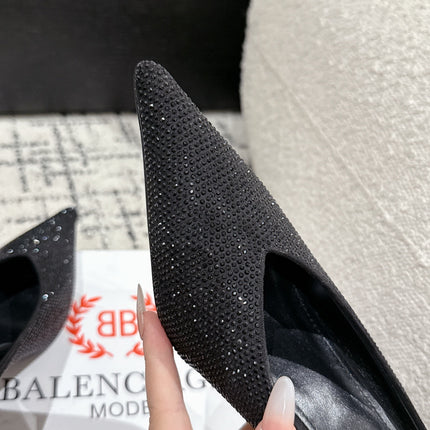 KNIFE 65MM HIGH MULE IN BLACK SUEDE ATTACHED FULL CRYSTALS