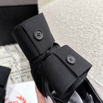 KNIFE CHEMISE 45MM SLINGBACK IN BLACK COTTON AND CALFSKIN