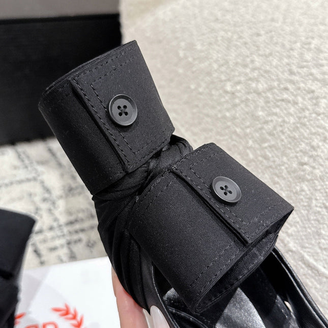 KNIFE CHEMISE 45MM SLINGBACK IN BLACK COTTON AND CALFSKIN