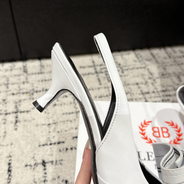 KNIFE CHEMISE 45MM SLINGBACK IN WHITE MIX BLACK COTTON AND CALFSKIN