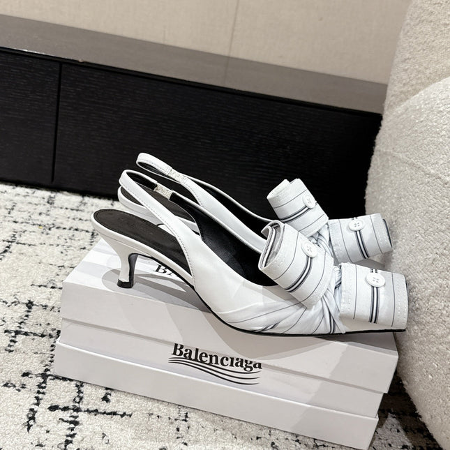 KNIFE CHEMISE 45MM SLINGBACK IN WHITE MIX BLACK COTTON AND CALFSKIN