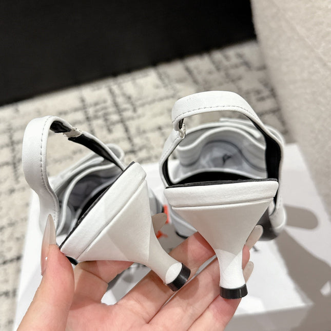 KNIFE CHEMISE 45MM SLINGBACK IN WHITE MIX BLACK COTTON AND CALFSKIN