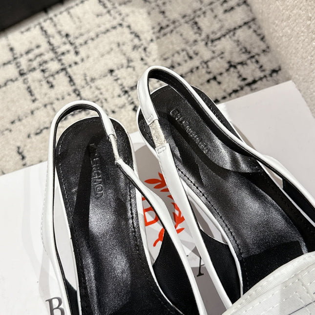 KNIFE CHEMISE 45MM SLINGBACK IN WHITE MIX BLACK COTTON AND CALFSKIN