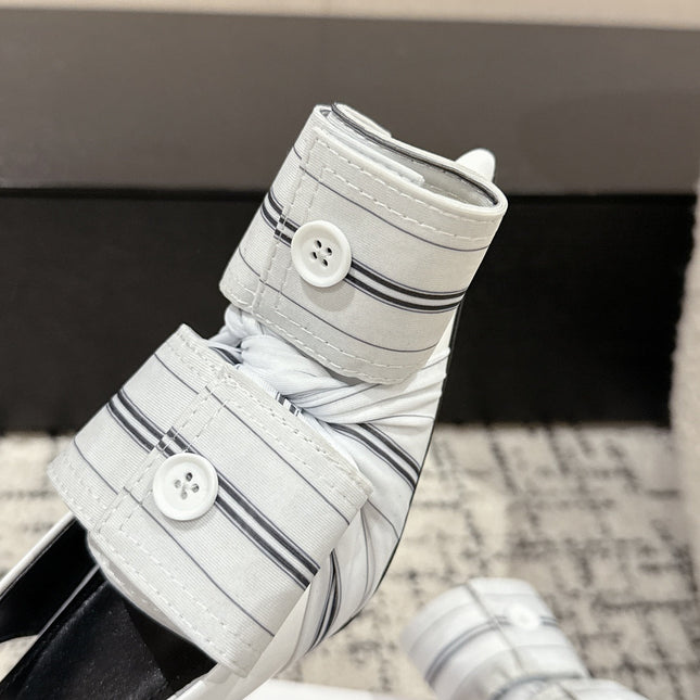 KNIFE CHEMISE 45MM SLINGBACK IN WHITE MIX BLACK COTTON AND CALFSKIN