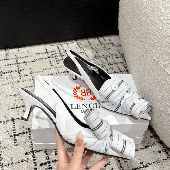 KNIFE CHEMISE 45MM SLINGBACK IN WHITE MIX BLACK COTTON AND CALFSKIN