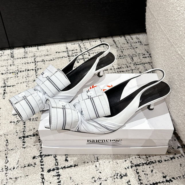 KNIFE CHEMISE 45MM SLINGBACK IN WHITE MIX BLACK COTTON AND CALFSKIN