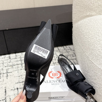 KNIFE CHEMISE 45MM SLINGBACK IN BLACK COTTON AND CALFSKIN