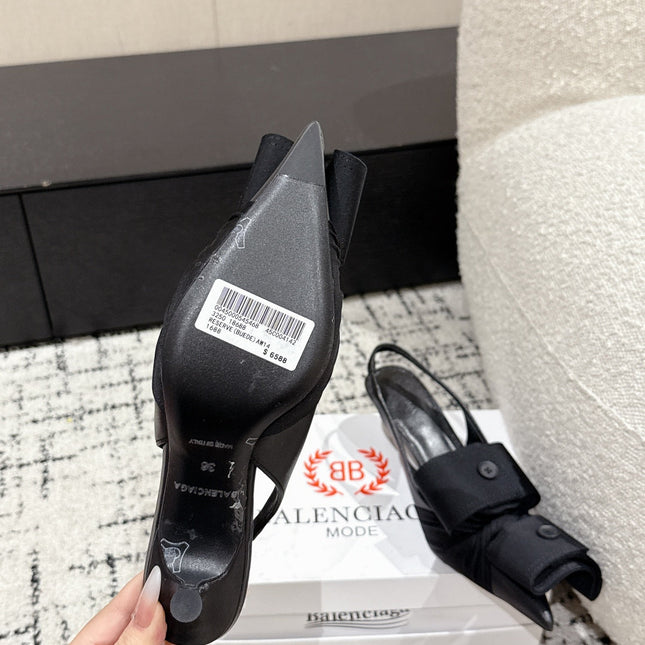 KNIFE CHEMISE 45MM SLINGBACK IN BLACK COTTON AND CALFSKIN