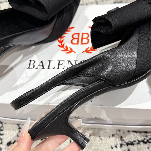 KNIFE CHEMISE 45MM SLINGBACK IN BLACK COTTON AND CALFSKIN