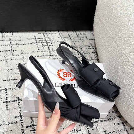 KNIFE CHEMISE 45MM SLINGBACK IN BLACK COTTON AND CALFSKIN